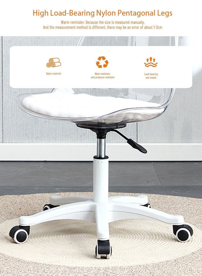 Sinyin Set of 5 Transparent Office Chairs with Cushion Seat and Wheels, Adjustable Height Swivel Desk Chair, Modern Clear Home Office Chair for Study Room, Vanity, Bedroom and Workspace, White Base - Image 4