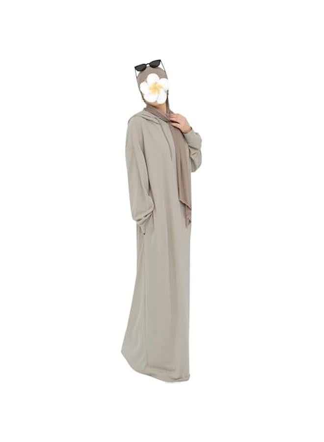 Arabest Womens Hoodies Muslim Prayer Dress One-Piece Solid Color Islamic Abaya Dress Robe Loose Middle East Turkey Outfits - Image 2