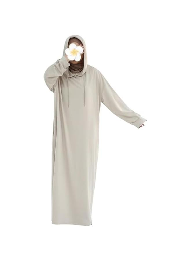 Arabest Womens Hoodies Muslim Prayer Dress One-Piece Solid Color Islamic Abaya Dress Robe Loose Middle East Turkey Outfits - Image 3