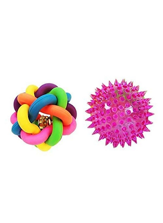 One Cat Chew Knot, Woven Braided Rainbow Ball With Jingle Bell + One Led Squeaky Ball Toy For Dogs, Cats And Puppies (Combo, Multicolor) - Image 1