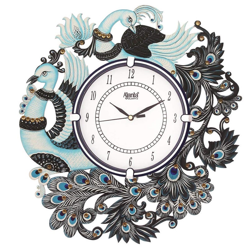 CIRCADIAN Ajanta Desginer Wooden Ethnic Handpainted Wall Clock for Home Living Room Office (13inch*13inch) - Image 1