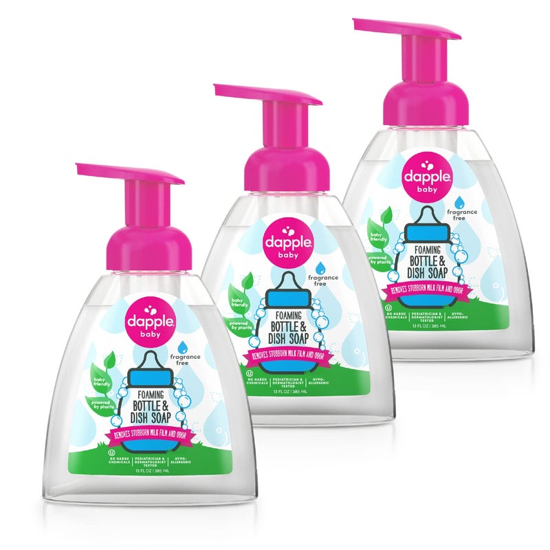 Dapple Baby Foaming Bottle & Dish Soap, Fragrance Free, Plant Powered, Hypoallergenic, 13 fl oz, 3 Count - Image 1