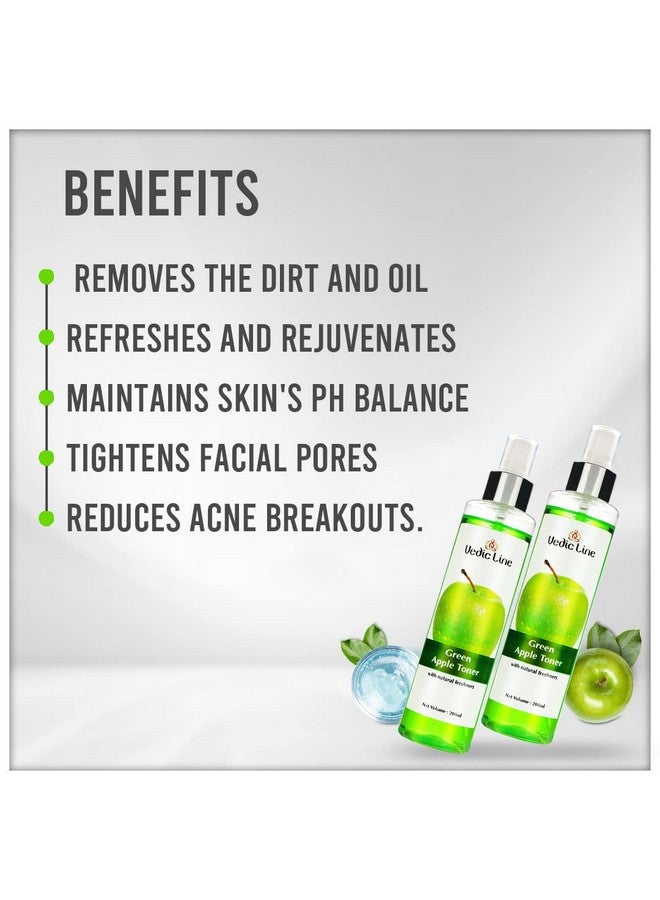 Vedic Line تونر تفاح أخضر من فيديكلين للوجه، ينظف الأوساخ، ينعش ويشد مسام الوجه، يساعد في تقليل ظهور حب الشباب، هدايا عيد الحب، (عبوة من 2)، (2 × 200 مل) - Image 2