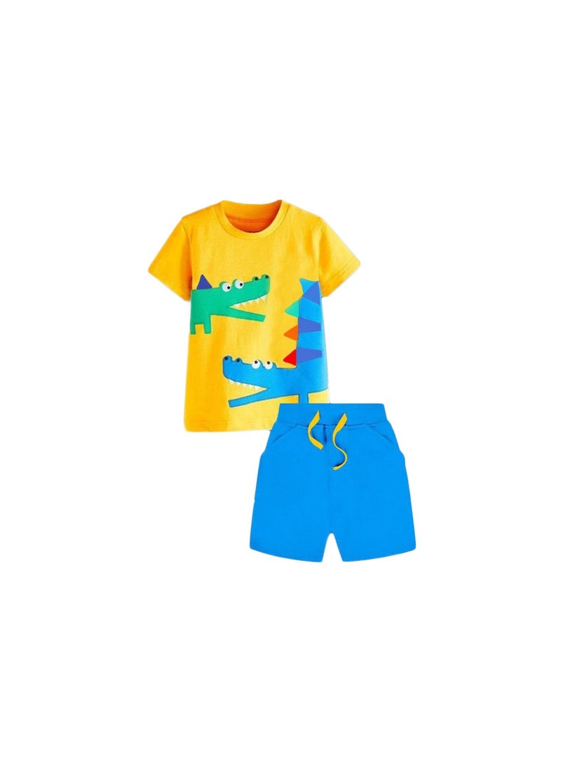 Boys' Set Consisting Of Two Pieces A Yellow T-shirt and Blue Shorts