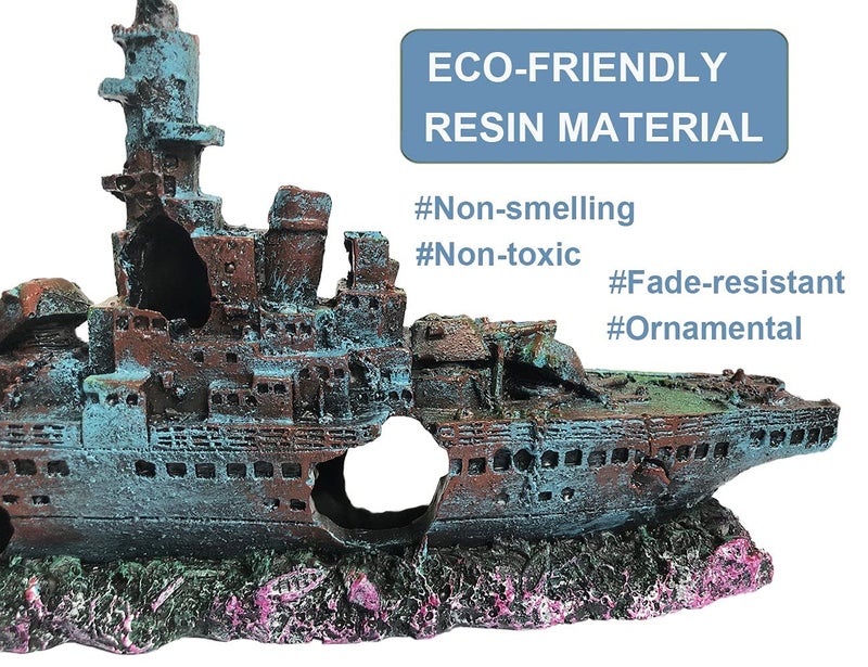 SLOCME Aquarium Shipwreck Decorations Fish Tank Ornaments - Resin Material Sunken Ship Decorations, Eco-Friendly for Freshwater Saltwater Aquarium Betta Fish Decorations - Image 3
