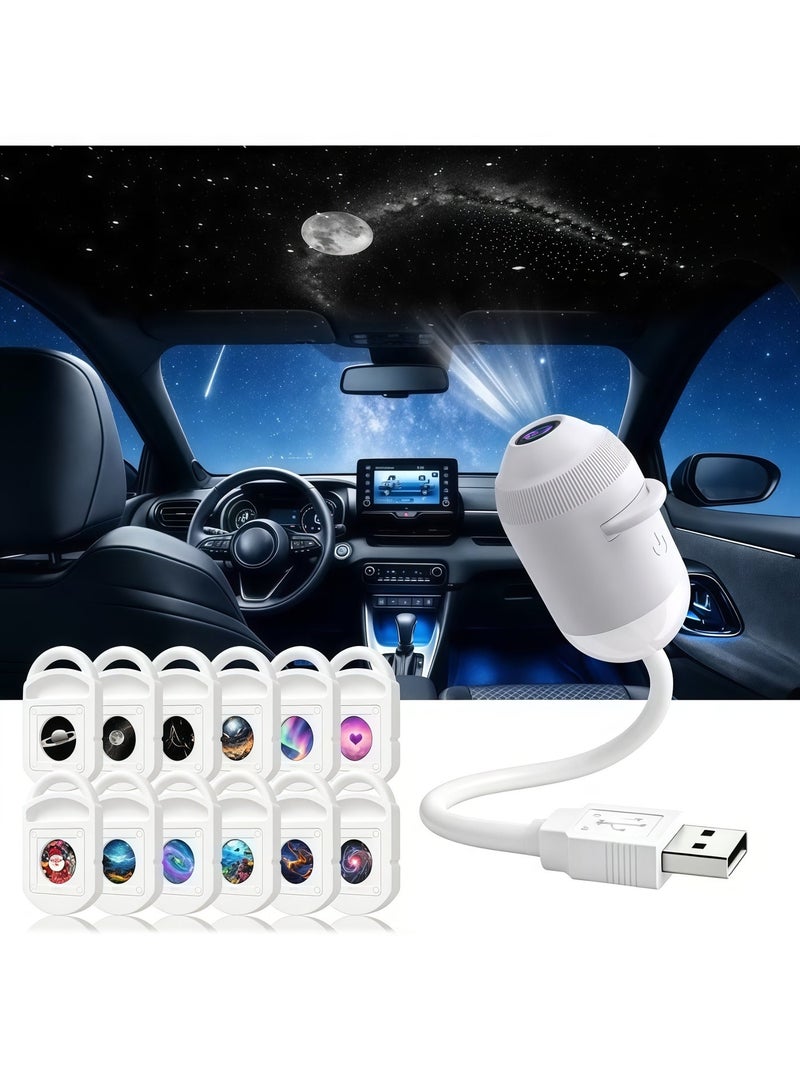 12PCS Interchangeable Star Projector Night Light USB Galaxy Atmosphere Lamp, 12 Replaceable Projection Films, Romantic Starry Sky Projector for Bedroom, Nursery, Kids Room & Car Interior, In-Car Projector Ambient Lighting, Eye Protection Bedside Sleep Lamp - Image 1
