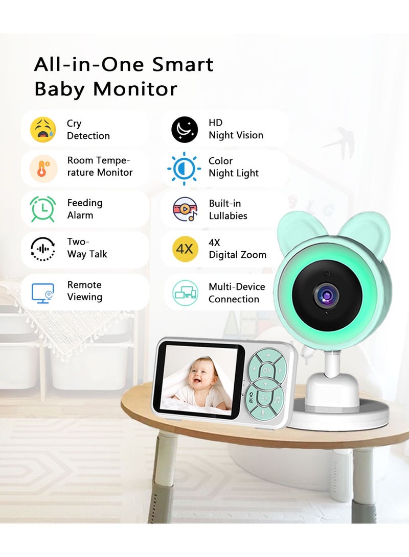 Pelvon Smart Baby Monitor with Camera and Audio, Cute Design, RGB Color Night Light, HD Video, Cry Detection, Temperature Sensor, Two Way Talk, Remote Viewing, Lullabies, Ideal for New Parents - Image 2