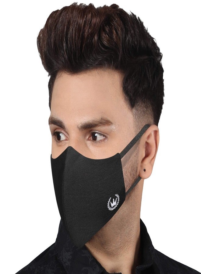 MASQ By Q-One Crest 4 Layer, Reusable, with Ear Adjusters, Anti-Bacterial (BFE>99%) Cotton Cloth Face Mask for Men, Boys (XL, Black-Grey-White, Pack of 3), Without Valve - Image 2