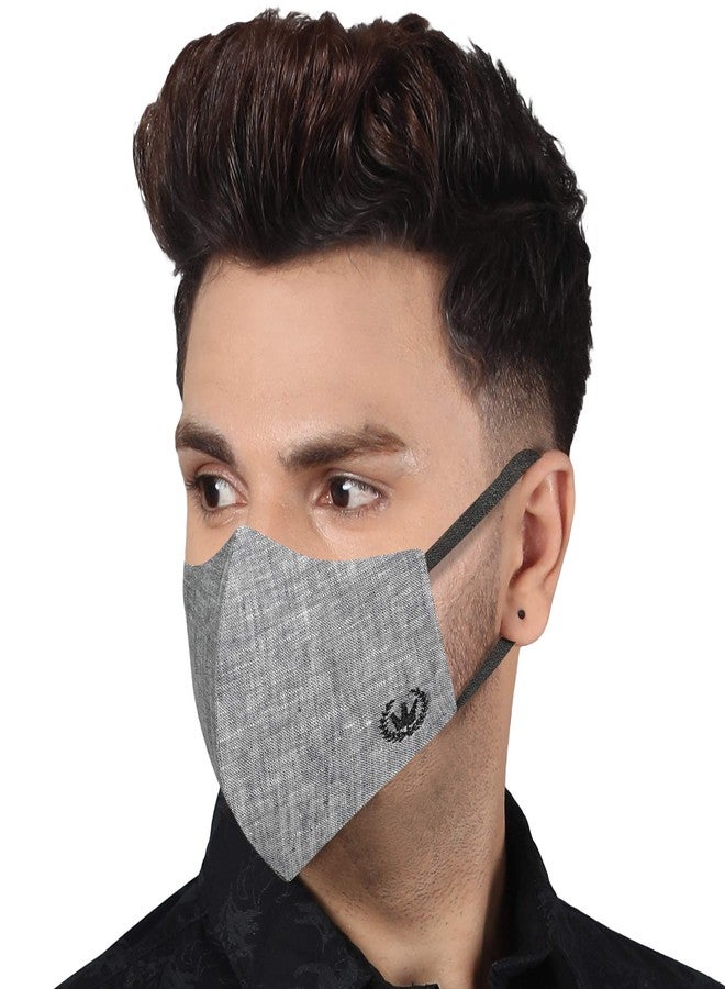 MASQ By Q-One Crest 4 Layer, Reusable, with Ear Adjusters, Anti-Bacterial (BFE>99%) Cotton Cloth Face Mask for Men, Boys (XL, Black-Grey-White, Pack of 3), Without Valve - Image 3