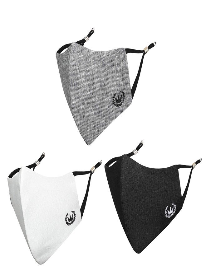 MASQ By Q-One Crest 4 Layer, Reusable, with Ear Adjusters, Anti-Bacterial (BFE>99%) Cotton Cloth Face Mask for Men, Boys (XL, Black-Grey-White, Pack of 3), Without Valve - Image 1