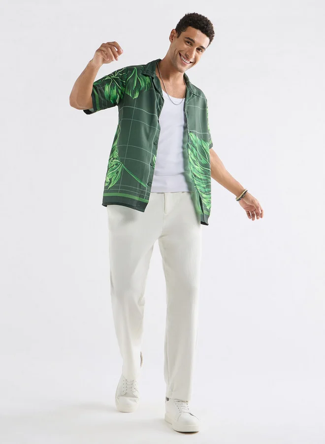 Splash FAV All-Over Graphic Print Shirt with Camp Collar and Short Sleeves