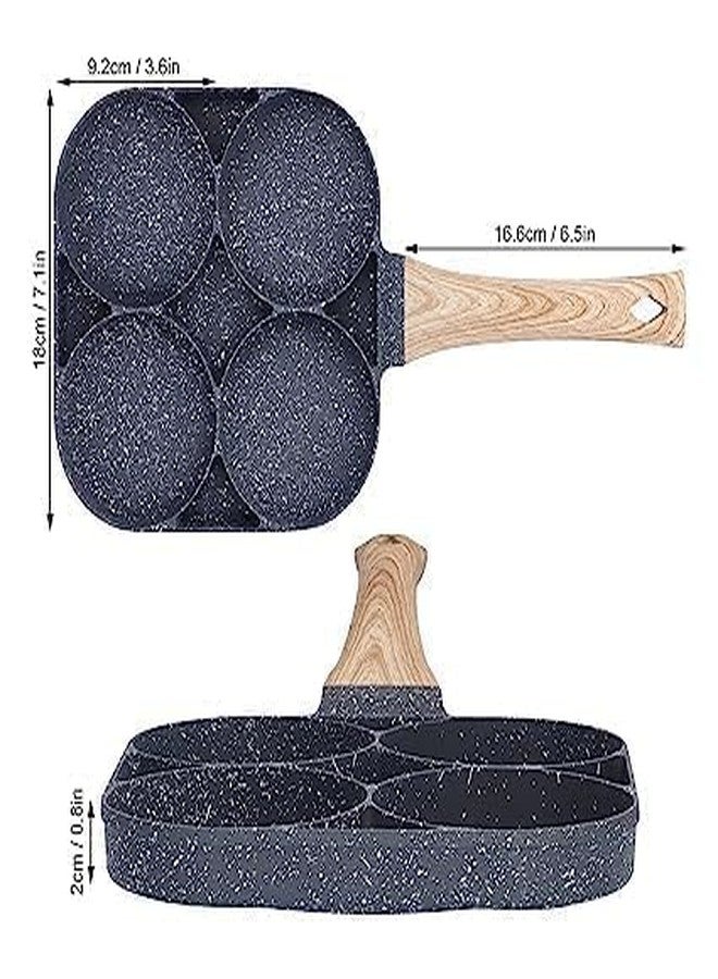 4-Section Divided Egg Frying Pan with Wooden Handle, Non-Stick Breakfast Cookware, 16.5 cm - Image 2