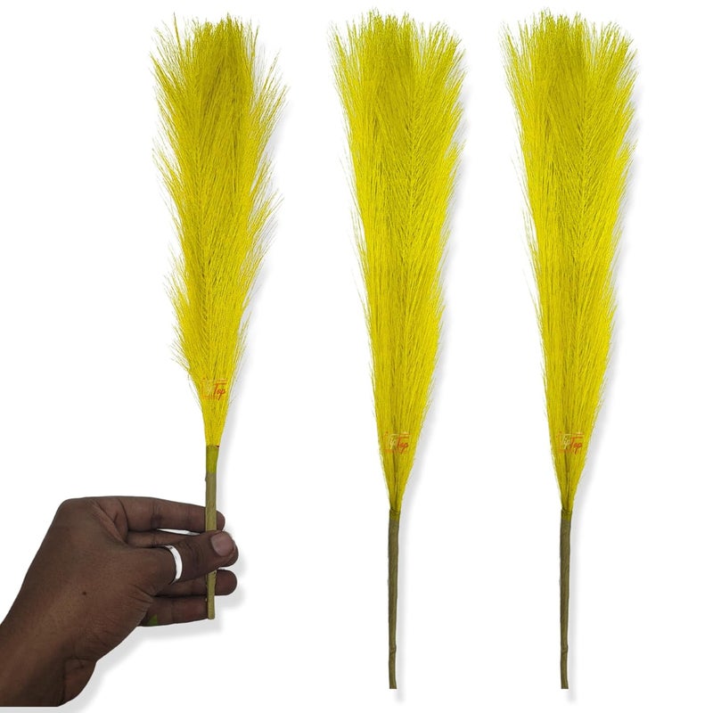 TIPTOP DECORATION TIPTOP DECORATION Premium Artificial Fluffy Faux Pampas Grass Feather Flower Stick 18 inch 2 Lemon Yellow 3 Inner Stems  - Image 1