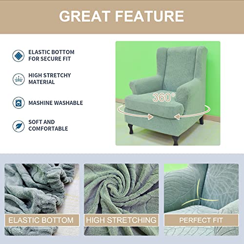 Eco-Ancheng EcoAncheng Waterproof Wingback Chair Slipcover 2 Piece Slipcovers for Wingback Chairs Spandex Wingback Chair Covers Washable Furniture Protector with Elastic Bottom for Living Room Wingback Chairs - Image 3