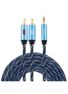 EMK 3.5mm Jack Male to 2 x RCA Male Gold Plated Connector Speaker Audio Cable, Cable Length:5m(Dark Blue)