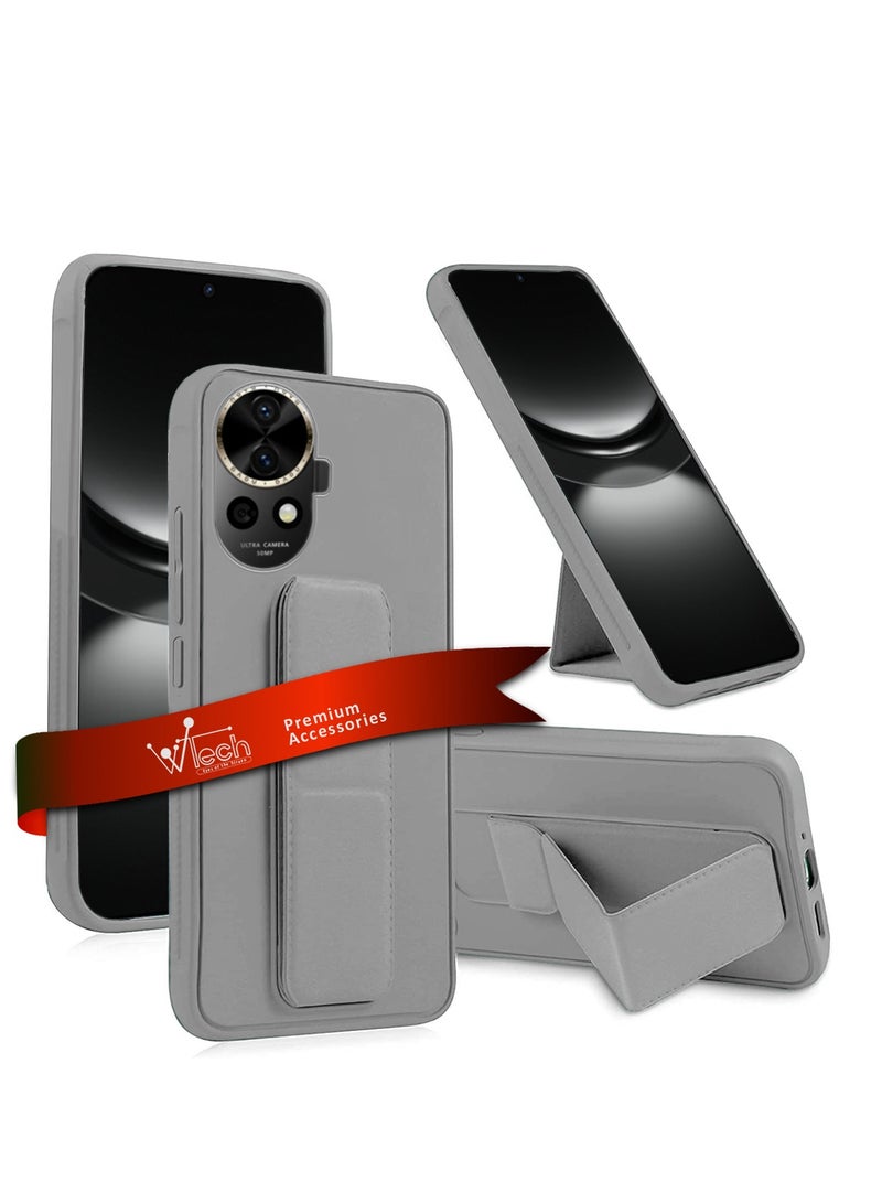 Wtech Hand Grip Foldable Magnetic Kickstand Wrist Strap Finger Grip With Built-In Iron Case Cover For Huawei Nova 12 5G 2024 Grey - Image 1