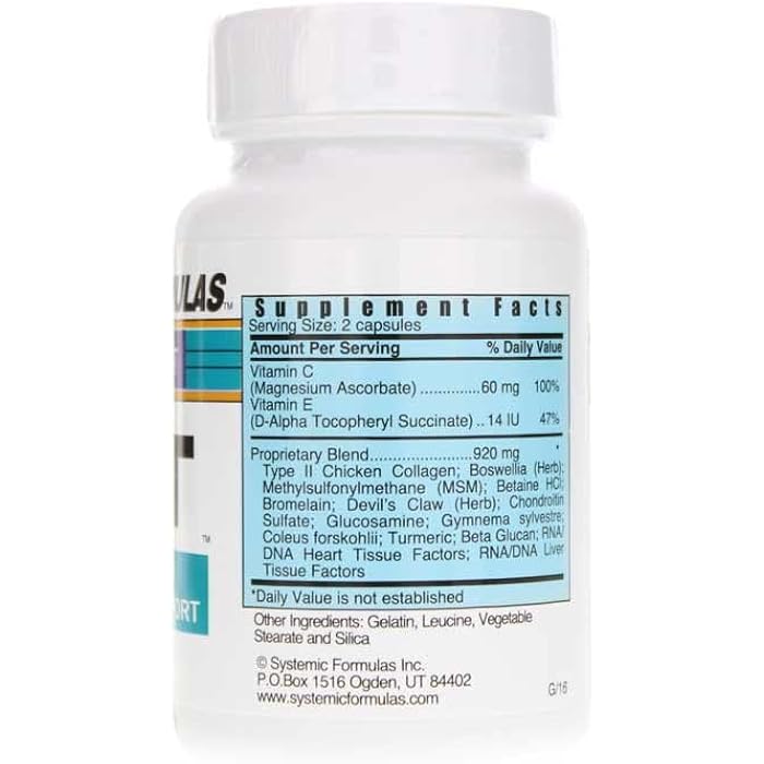 Systemic Formulas JOT – Joint/Disc/Cartilage 60 Capsules Bio Nutriment #133. Supports Cartilage Integrity, Joint Health, Lubrication and Comfort and Healthy Formation of Joints, Discs and Cartilage. - Image 3