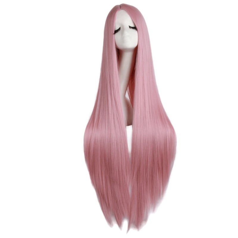 MapofBeauty 40100cm Soft Straight Long Cosplay Wig Rouge Pink