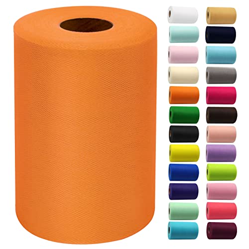 IONTACH Orange Tulle Fabric Rolls 6 Inch by 100 Yards (300 feet) Fabric Spool Tulle Ribbon for DIY Orange Halloween Tutu Bow Baby Shower Birthday Party Wedding Decorations Christmas Craft Supplies - Image 1