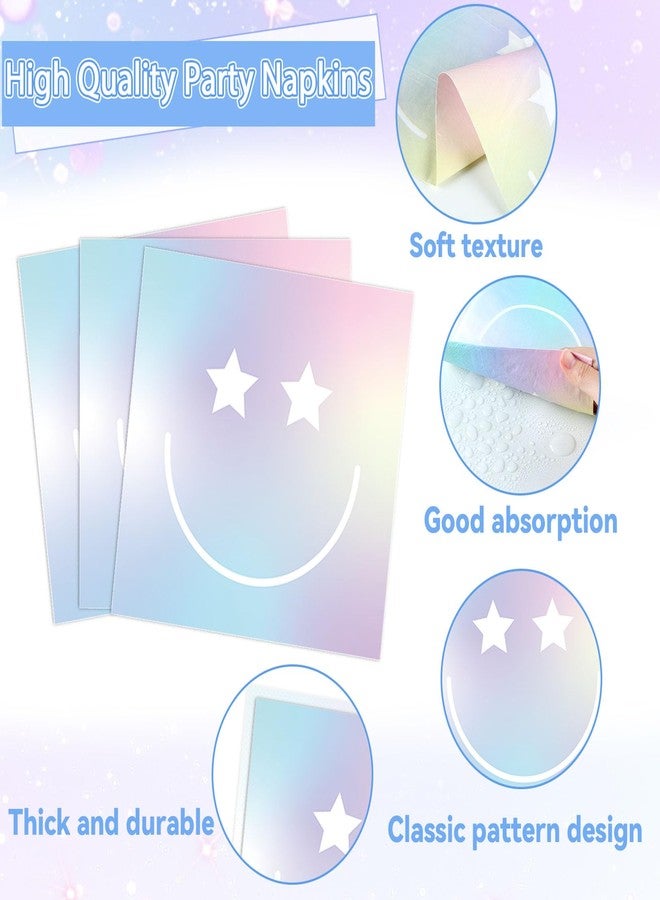 Justforjoyful مجموعة أدوات مائدة حفلات من Justforjoyful مكونة من 96 قطعة بألوان قوس قزح، تشمل أطباقًا ورقية مبتسمة ومناديل ورقية مزخرفة برقائق معدنية ثلاثية الأبعاد، مثالية لتزيين حفلات أعياد الميلاد وحفلات استقبال المولود الجديد، تكفي لـ 24 شخصًا. - Image 4