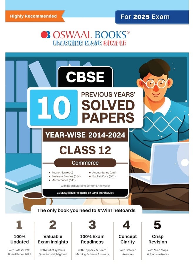 Oswaal CBSE 10 Years Solved Papers Class 12 Commerce - English Core | Mathematics | Accountancy | Economics & Business Studies Book For 2025 Board Exam  - Image 1