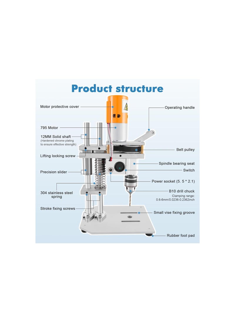 silvercnc - Mini Bench Drill Press Variable Speed Desktop Precision Drill Press 360W Portable Drilling Machine 110V for Wood, Metal, Crafts and Jewelry Making, CNC 795 Motor B10 Chuck, 1.97-inch Drilling Depth - Image 1