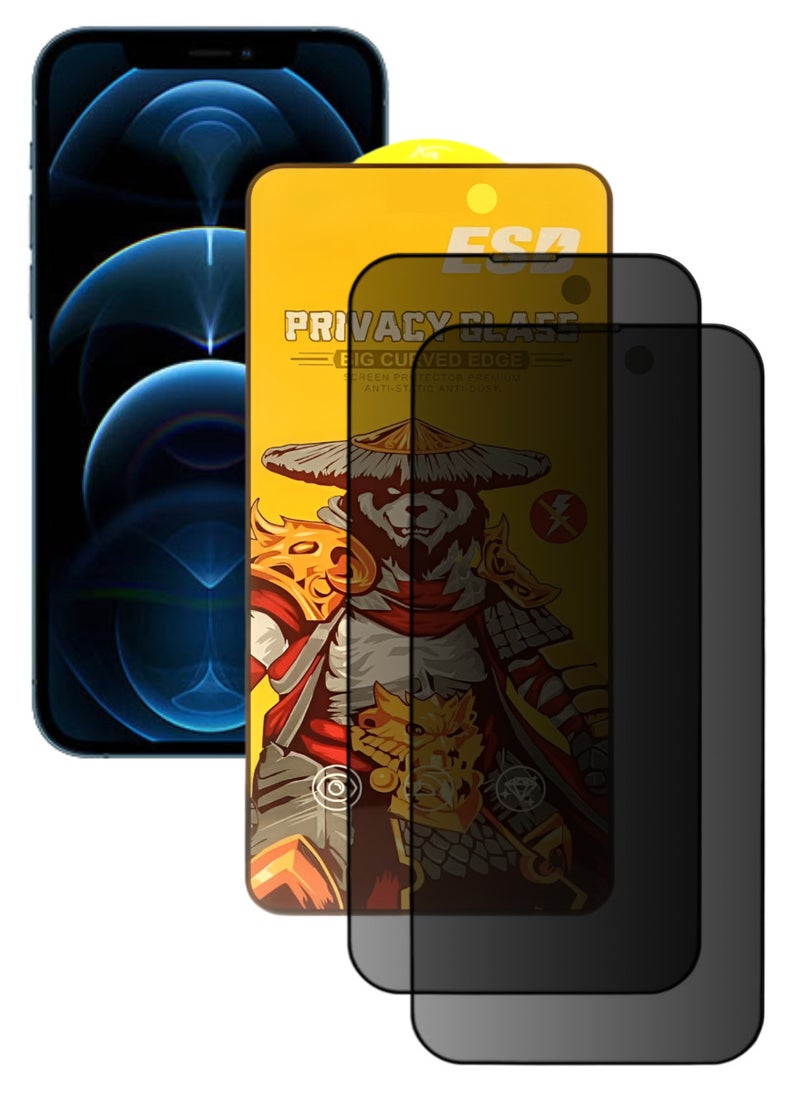 ESD 2 Pieces Tempered Dustproof Privacy Glass Screen Protector Compatible For iPhone 12 Pro - Image 1