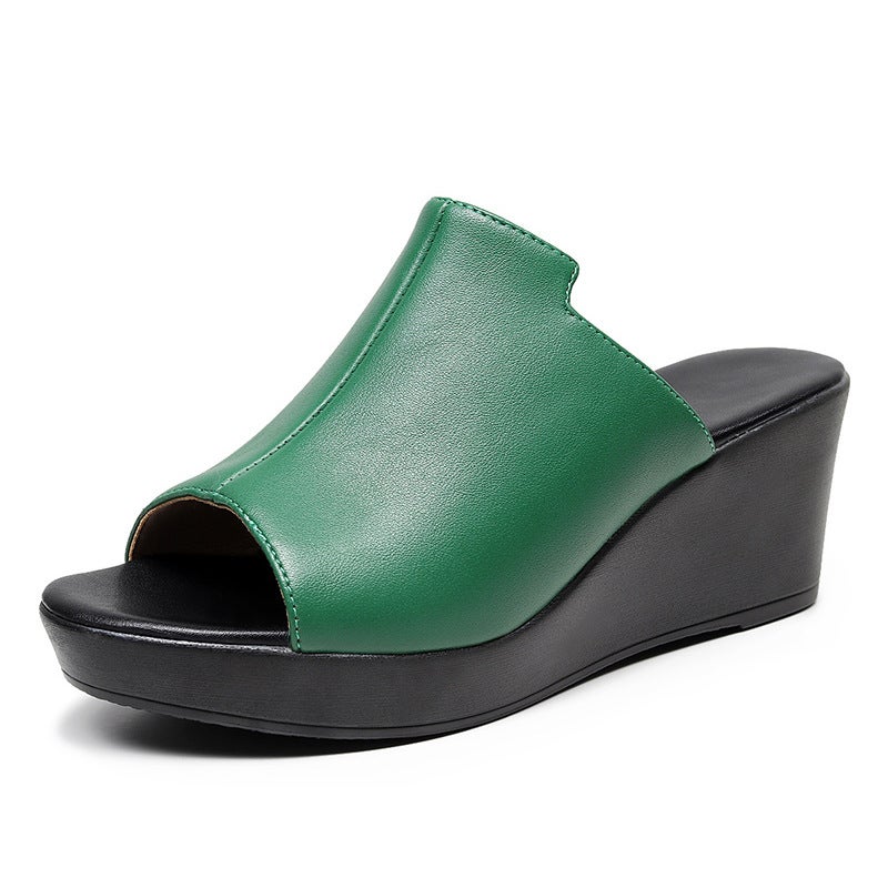 Cowhide Summer Beach Women'S Wedge-Heeled Thick-Soled Slippers, First-Layer Cowhide Sponge Cake, Soft-Soled Waterproof Platform, Non-Slip Large Size Sandals - Image 3