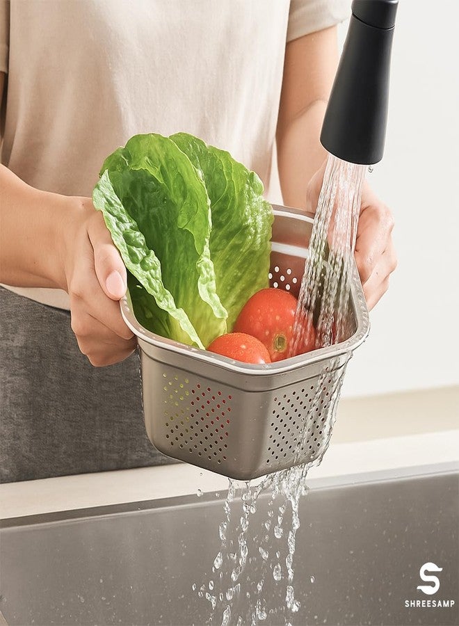 SHREESAMP Stainless Steel Hexagon Colander Bowl for Kitchen Multipurpose Sink Strainer Basket for Washing Rice Pulses Pasta Fruits Vegetables Rustproof Durable Easy to Clean Mixing Bowl for Daily Use - Image 4