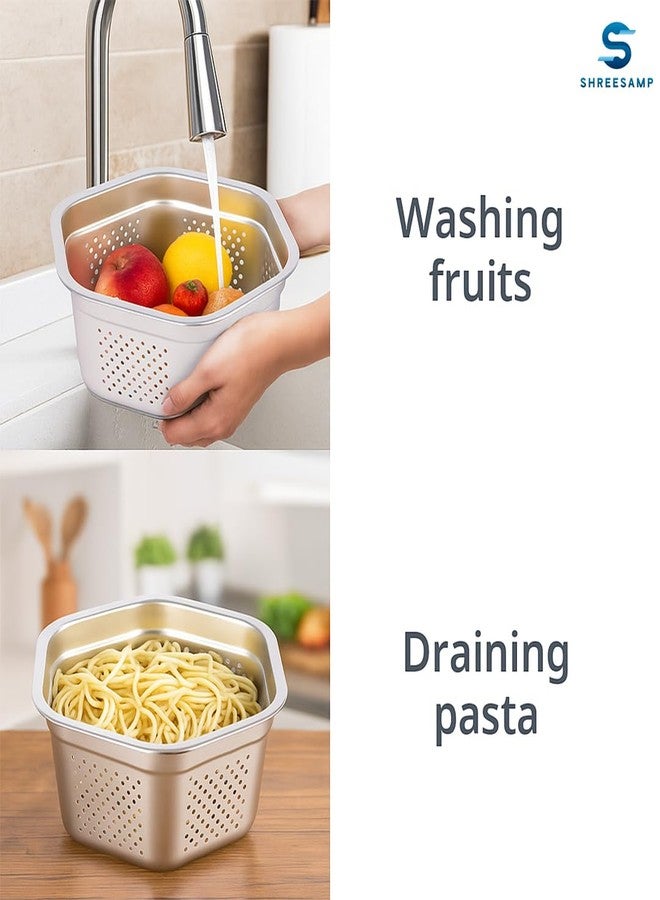 SHREESAMP Stainless Steel Hexagon Colander Bowl for Kitchen Multipurpose Sink Strainer Basket for Washing Rice Pulses Pasta Fruits Vegetables Rustproof Durable Easy to Clean Mixing Bowl for Daily Use - Image 3