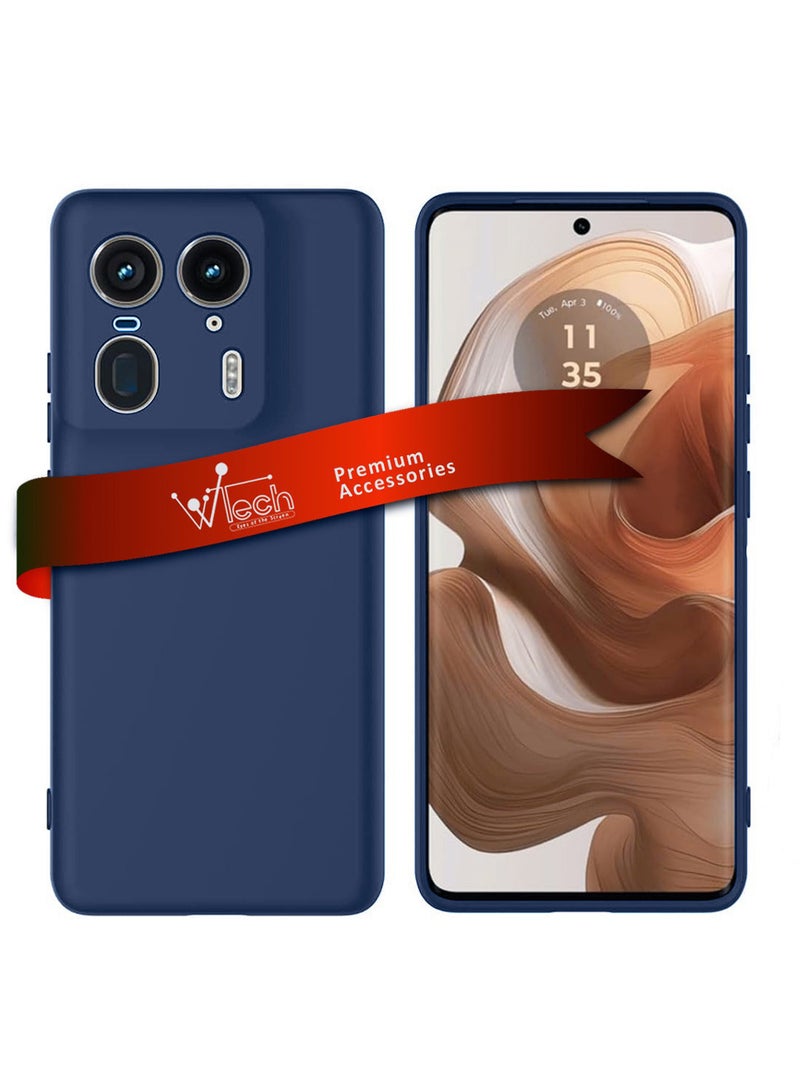 دبليو تيك غطاء حماية من السيليكون السائل الناعم الفاخر لهاتف Motorola Edge 50 Ultra 5G 2024 - أزرق داكن - Image 1