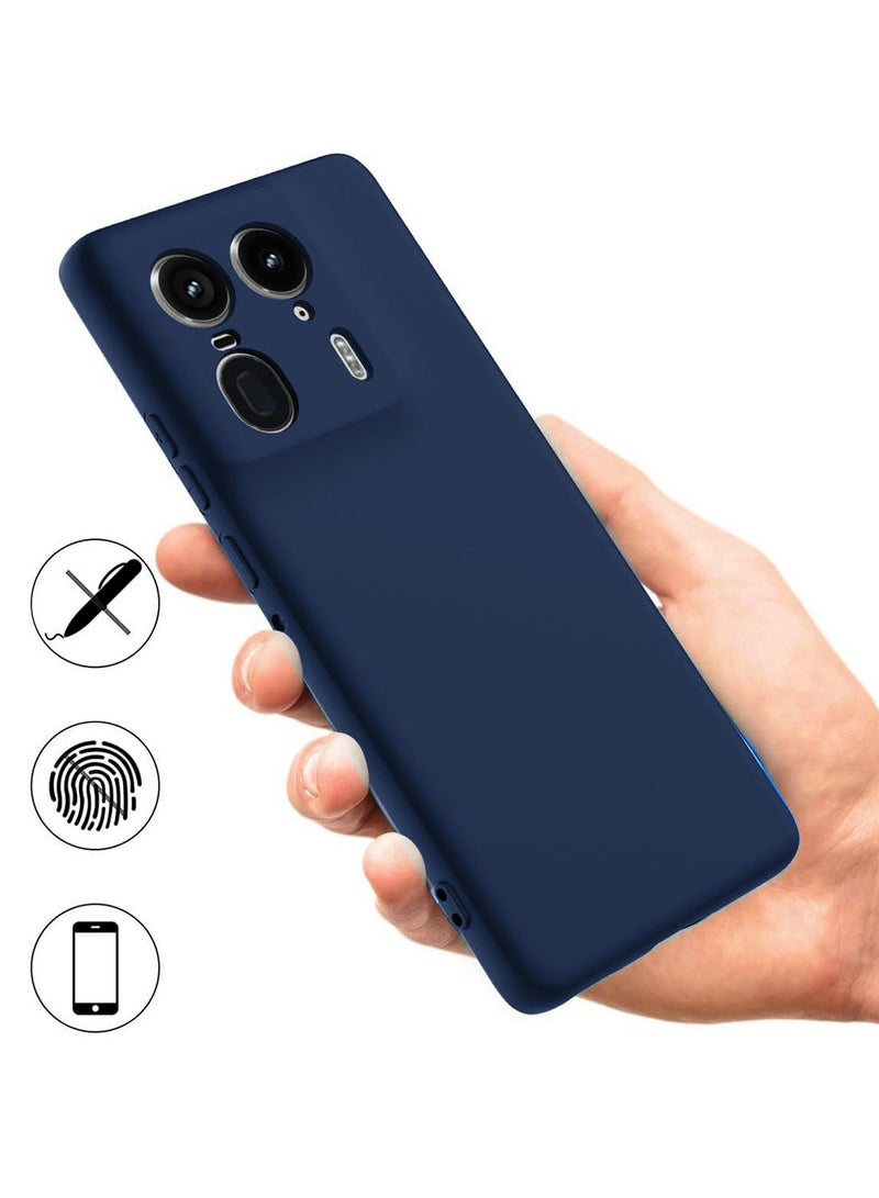 دبليو تيك غطاء حماية من السيليكون السائل الناعم الفاخر لهاتف Motorola Edge 50 Ultra 5G 2024 - أزرق داكن - Image 2