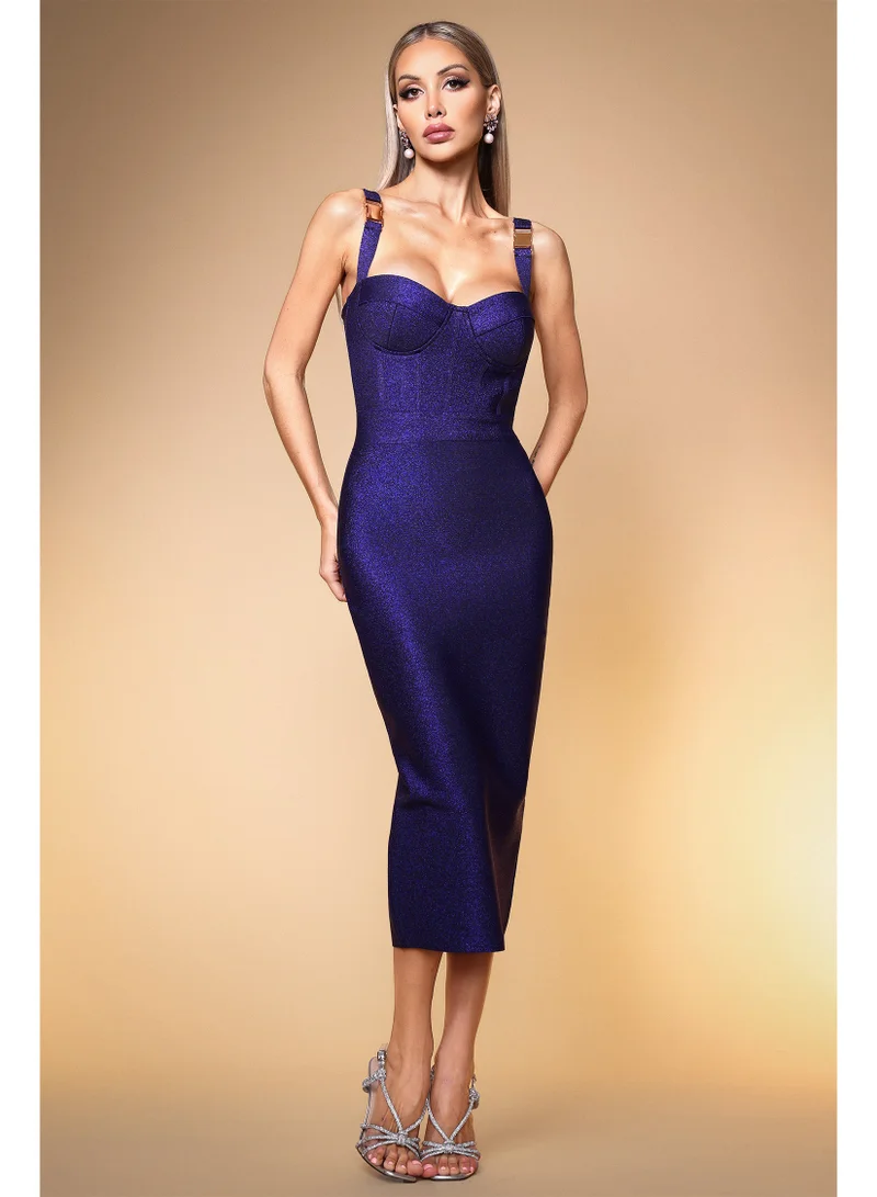 Bella Barnett Ziriy Sleeveless V-Neck Bandage Dark Blue Maxi Dress