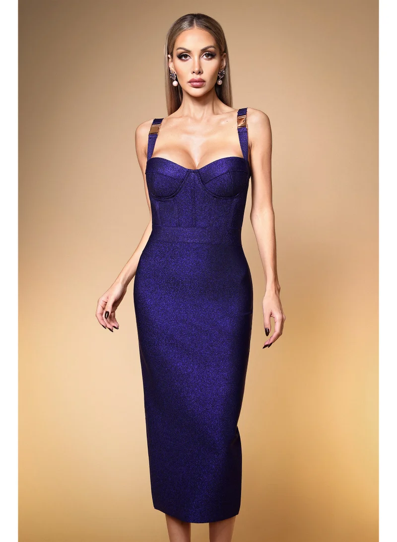 Bella Barnett Ziriy Sleeveless V-Neck Bandage Dark Blue Maxi Dress