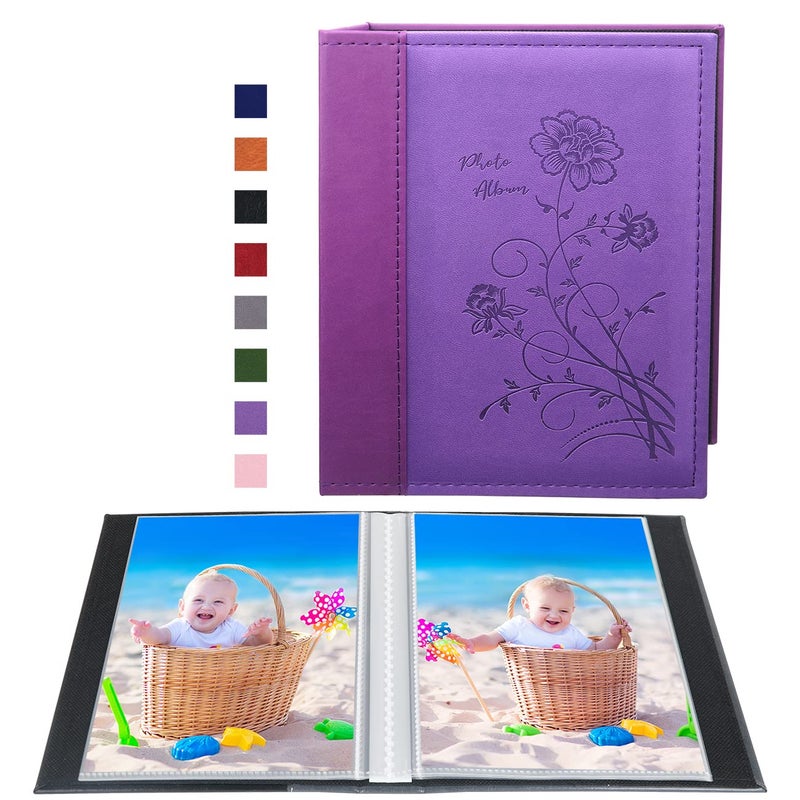 Artmag Artmag Photo Album 5x7 Clear Pages Pockets Leather Cover Slip Slide in Photo Album Book Holds 100 Vertical 5x7 Photos Picture Book for Wedding Family (Purple)  - Image 1