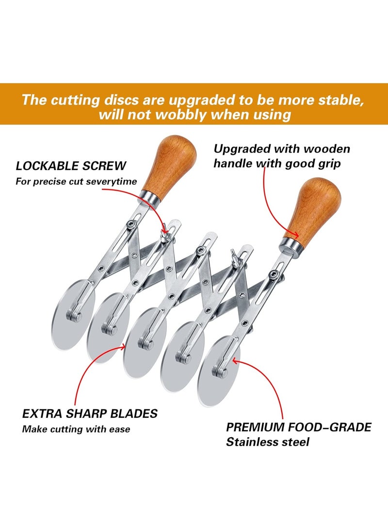 5 Wheel Pastry Cutter with Wooden Handle, Multi-Round Wheel Pasta Dough Cutter Roller Pizza Slicer Accordion Pastry Knife Divider Tool - Image 2