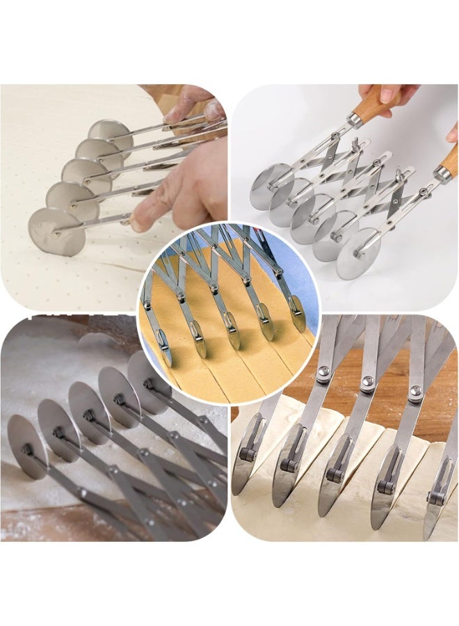 5 Wheel Pastry Cutter with Wooden Handle, Multi-Round Wheel Pasta Dough Cutter Roller Pizza Slicer Accordion Pastry Knife Divider Tool - Image 3