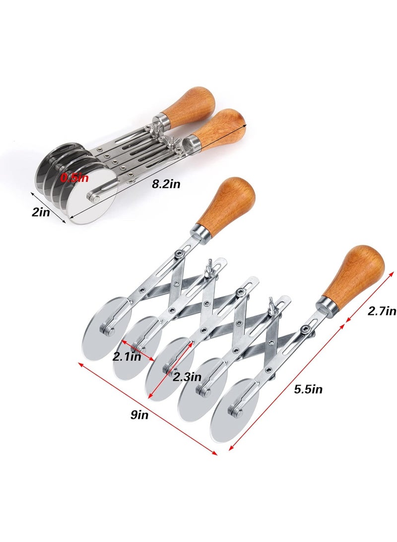 5 Wheel Pastry Cutter with Wooden Handle, Multi-Round Wheel Pasta Dough Cutter Roller Pizza Slicer Accordion Pastry Knife Divider Tool - Image 5