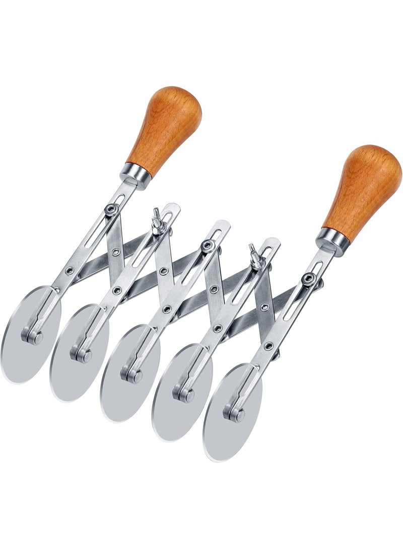 5 Wheel Pastry Cutter with Wooden Handle, Multi-Round Wheel Pasta Dough Cutter Roller Pizza Slicer Accordion Pastry Knife Divider Tool - Image 1