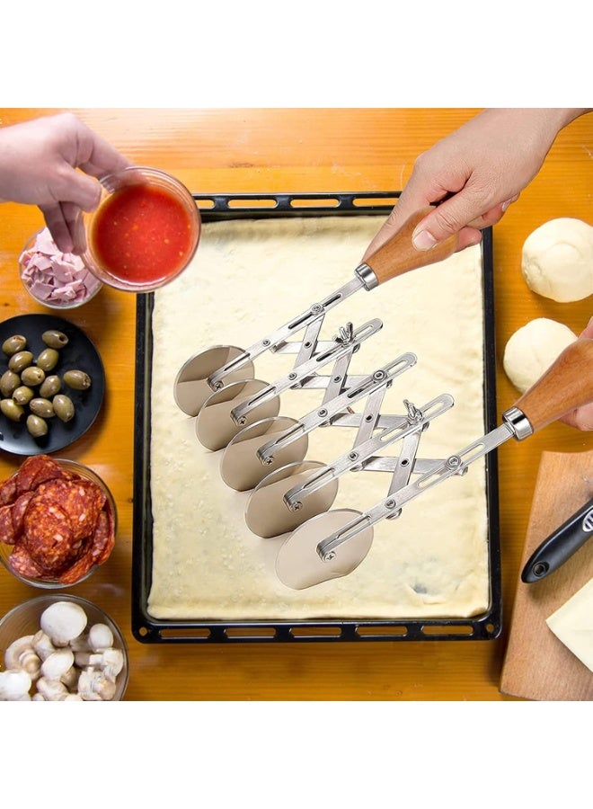 5 Wheel Pastry Cutter with Wooden Handle, Multi-Round Wheel Pasta Dough Cutter Roller Pizza Slicer Accordion Pastry Knife Divider Tool - Image 4