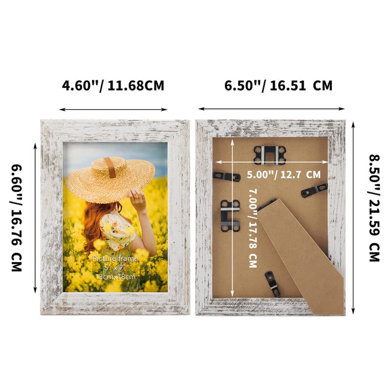 PETAFLOP 5x7 Picture Frame Set of 7  Distressd Rustic Frames Display 5 by 7 Inch Photo for Wall or Tabletop - Image 3