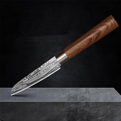 Mockery Kitchen Knife 4" Utility Knives Stainless Steel Japanese Chef Knives Damascus Laser Vegetables Slicing Fruits Paring Knife with ABS Ergonomic Handle, Brown (1Piece, Utility Knife) - Image 1
