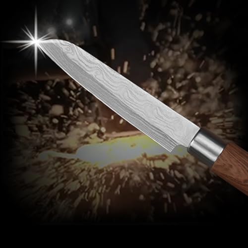 Mockery Kitchen Knife 4" Utility Knives Stainless Steel Japanese Chef Knives Damascus Laser Vegetables Slicing Fruits Paring Knife with ABS Ergonomic Handle, Brown (1Piece, Utility Knife) - Image 2