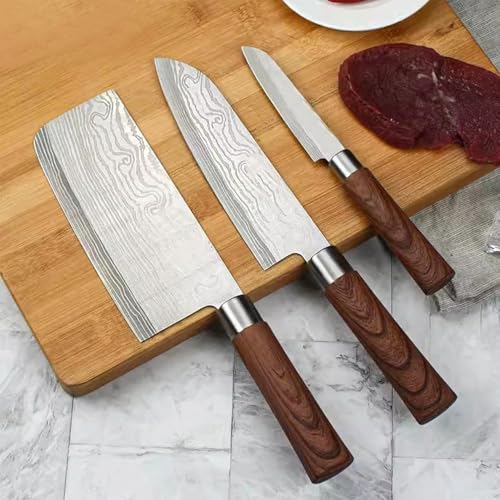 Mockery Kitchen Knife 4" Utility Knives Stainless Steel Japanese Chef Knives Damascus Laser Vegetables Slicing Fruits Paring Knife with ABS Ergonomic Handle, Brown (1Piece, Utility Knife) - Image 5