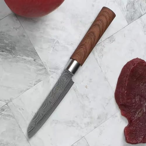 Mockery Kitchen Knife 4" Utility Knives Stainless Steel Japanese Chef Knives Damascus Laser Vegetables Slicing Fruits Paring Knife with ABS Ergonomic Handle, Brown (1Piece, Utility Knife) - Image 3