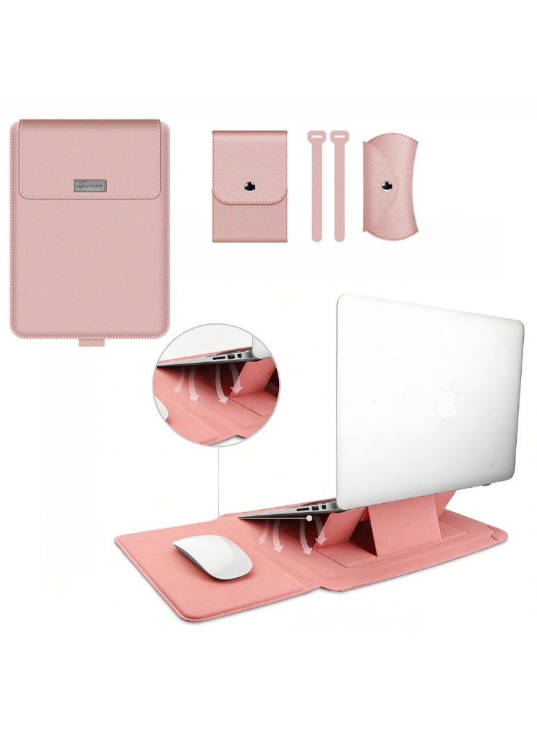 3-in-1 Laptop (13/14 Inches) Computer Case/Protective Cover With Stand (Laptop Stand, Mouse Pad, Data Storage Case) Macbook Pro Laptop Compatible, Shockproof And Wear-Resistant Business Computer Case, Pink - Image 1