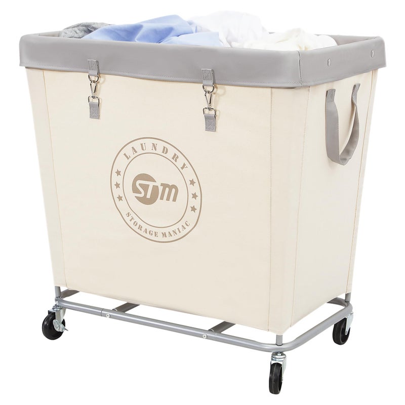 STORAGE MANIAC Commercial Laundry Hamper with Heavy Duty Steel Frame 320 L Industrial Laundry Basket Cart with Wheels for Hotel Home Laundry Room 317L x 193W x 3091H Large Beige