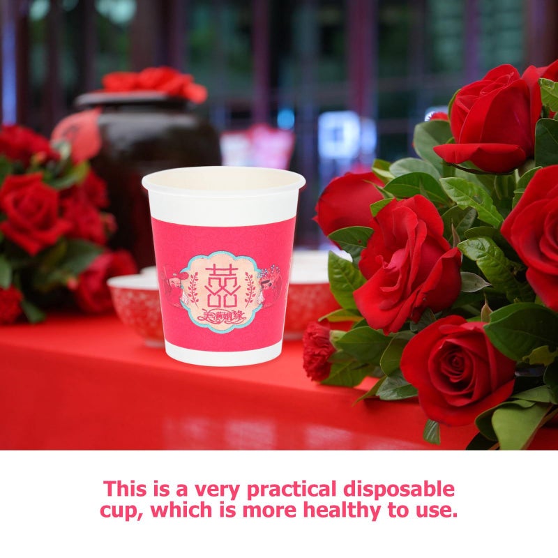 Red Disposable Chinese Paper Cups 50 Pcs Banquet Beverage Cups For Wedding Party Celebration - Image 4