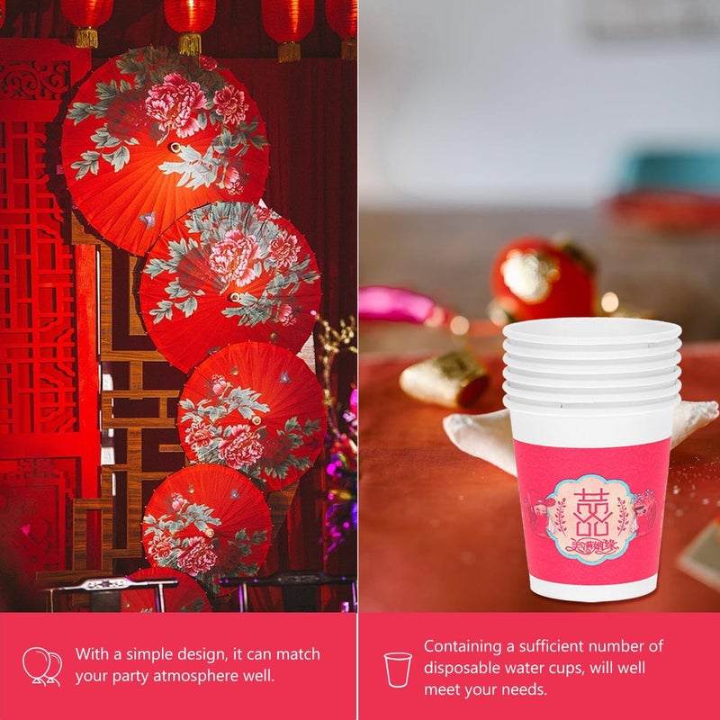 Red Disposable Chinese Paper Cups 50 Pcs Banquet Beverage Cups For Wedding Party Celebration - Image 5
