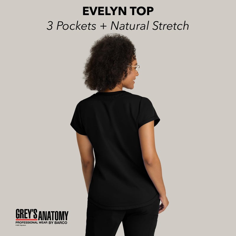 BARCO Greyâ€™s Anatomy Classic Evelyn Scrub Top for Women â€“ Black, 3-Pocket V-Neck Scrub Shirt with Natural Stretch, Super Soft Touch, Soil Release Fabric Finish â€“ Medium, Regular Fit - Image 4